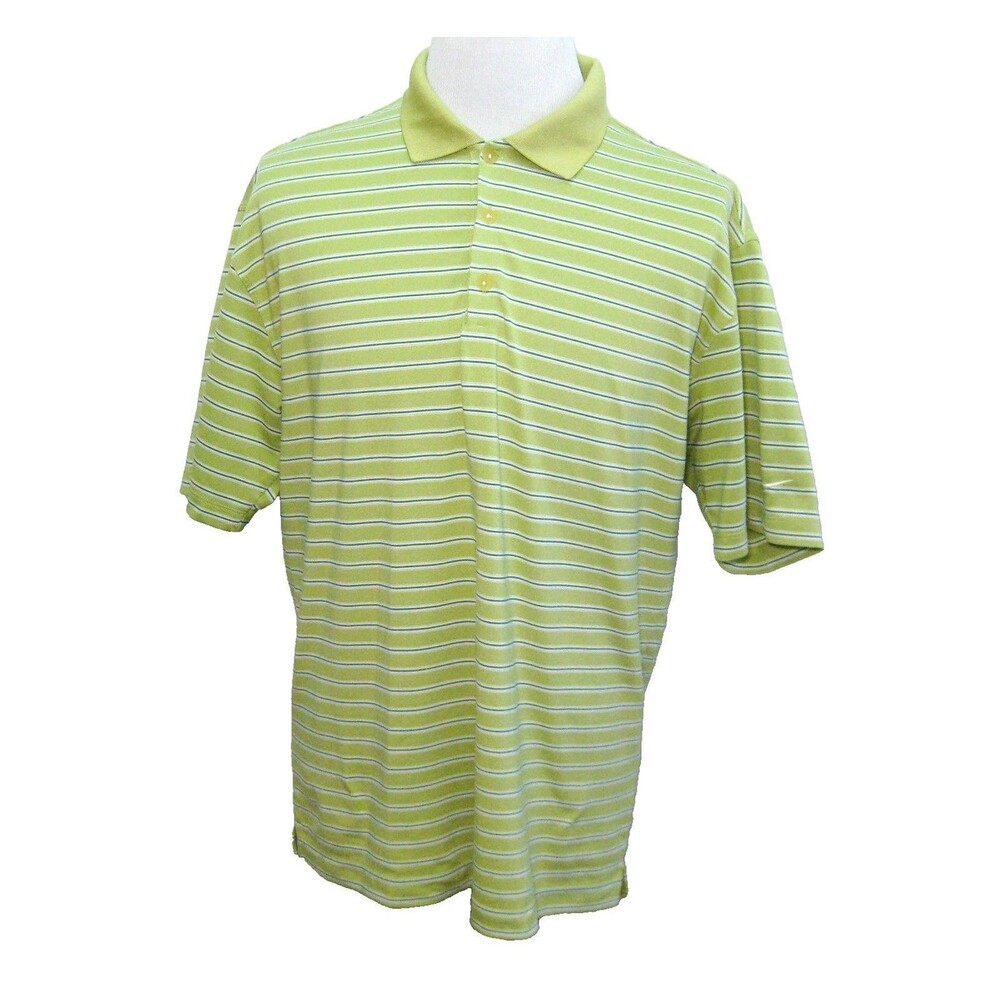 NIKE GOLF Men's (Size Large) Green Striped Short Sleeve Dri-Fit Polo Shirt Top